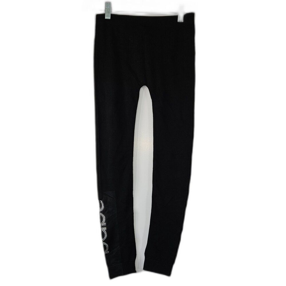 F&F Black "bebe" Logo Rhinestone Leggings One Size NWT